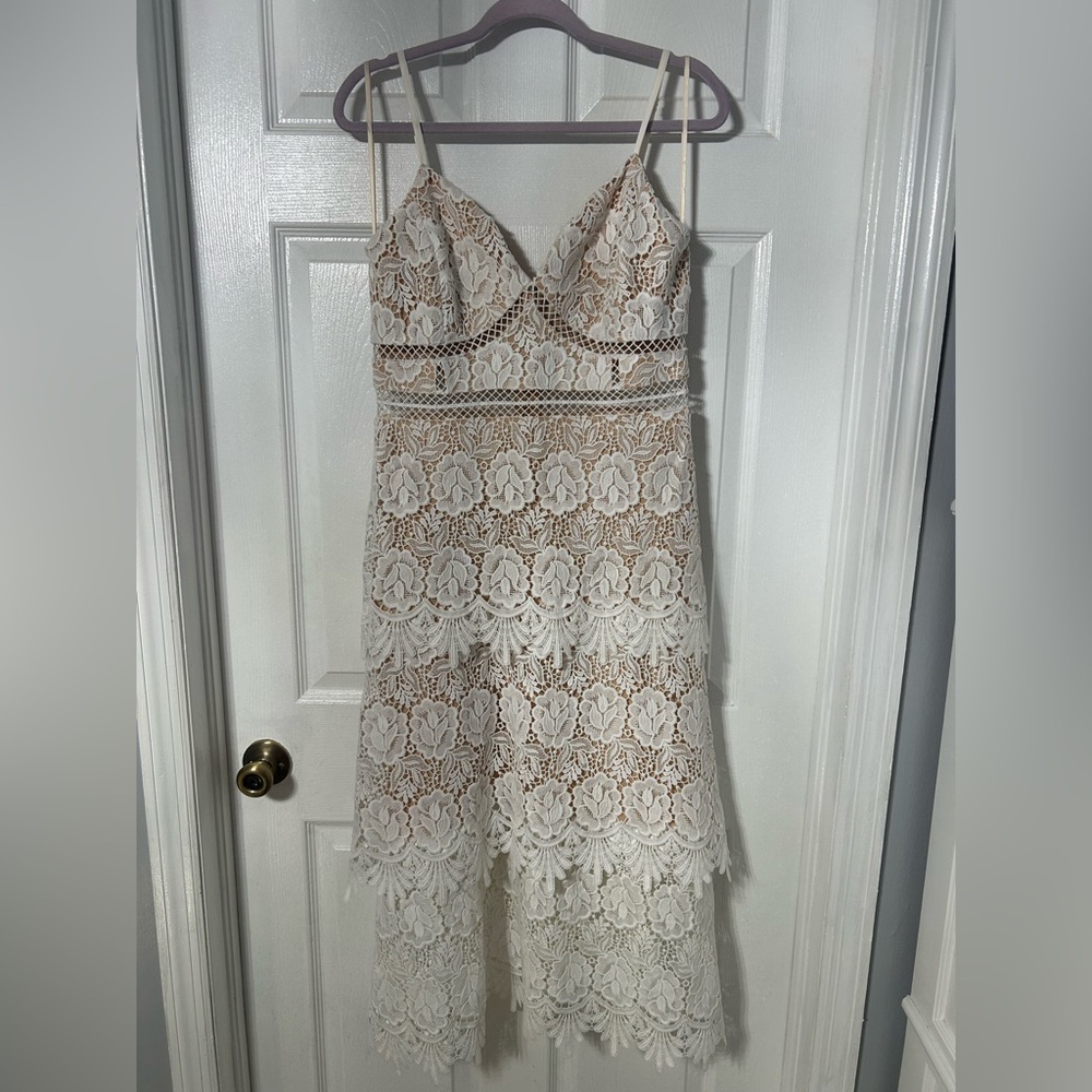 Like New Just Me Cream Lace Midi Dress